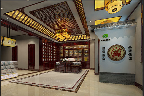 海南古朴典雅的中式茶叶店大堂设计效果图