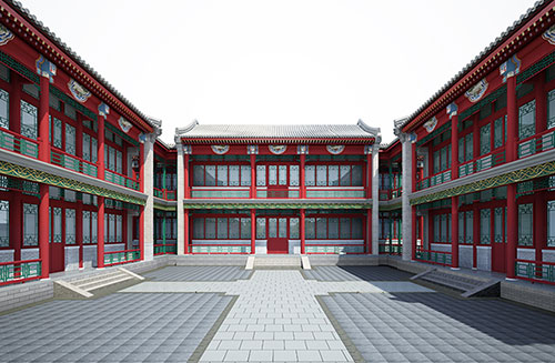 海南北京四合院设计古建筑鸟瞰图展示