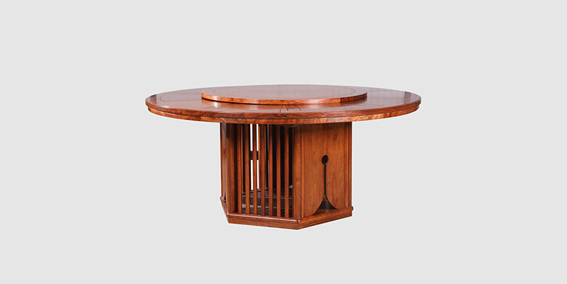 海南中式餐厅装修天地圆台餐桌红木家具效果图